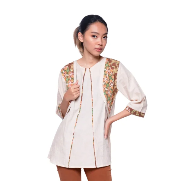 BATIK BLOUSE KATUN EMBOS MOTIF KAWUNG KREM LIMITED MISSELLE