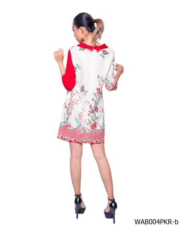 BATIK DRESS KATUN MOTIF BUNGA BUKETAN MERAH PUTIH LIMITED MISSELLE - Image 4