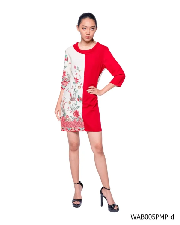 BATIK DRESS KATUN MOTIF BUNGA BUKETAN MERAH PUTIH LIMITED MISSELLE - Image 2