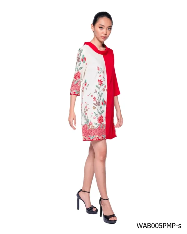BATIK DRESS KATUN MOTIF BUNGA BUKETAN MERAH PUTIH LIMITED MISSELLE - Image 3