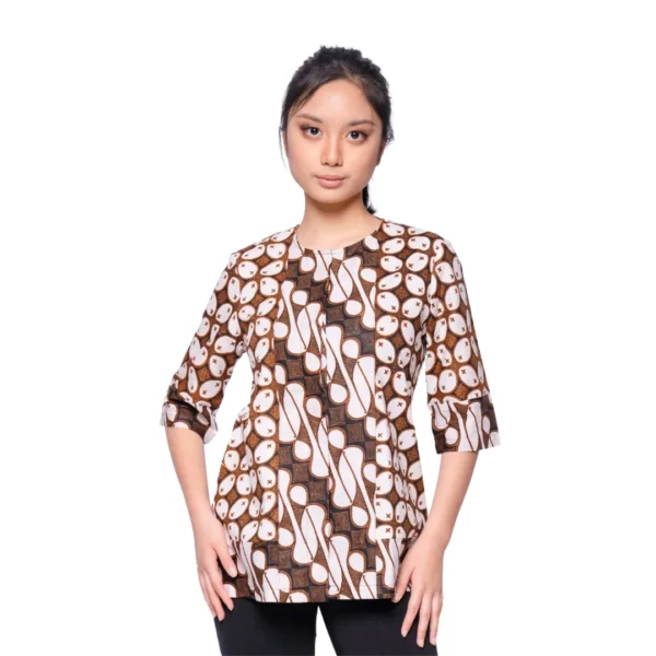 BATIK BLOUSE KATUN MOTIF BADAN KAWUNG KOMBINASI PARANG SOGAN PUTIH LIMITED MISSELLE