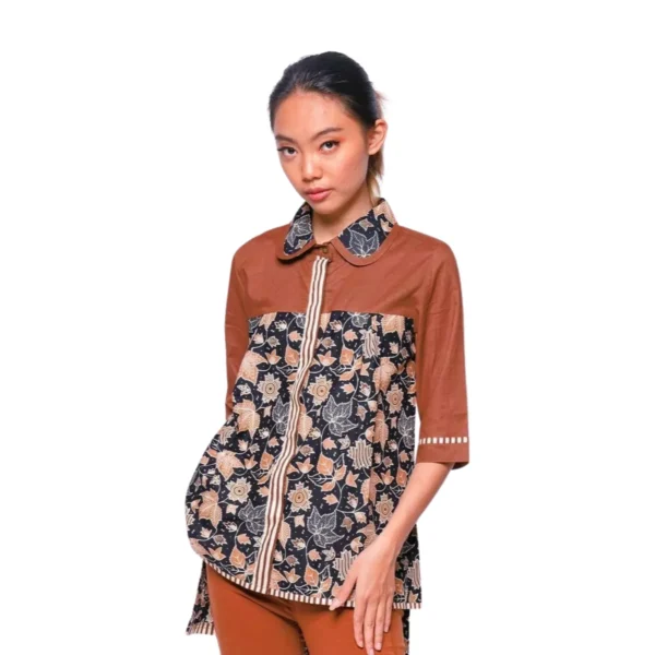 BATIK BLOUSE KATUN BUNGA LATAR HITAM COKLAT LIMITED MISSELLE