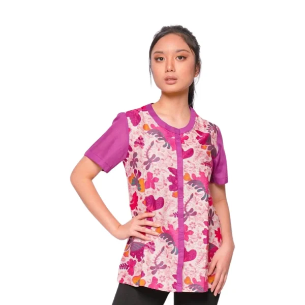 BATIK BLOUSE KATUN MOTIF TABURAN KUPU WARNA PINK, UNGU BIRU, KUNING, HIJAU, UNGU MERAH LIMITED MISSELLE