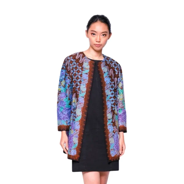 BATIK OUTER KATUN MOTIF PARANG KAWUNG UNGU BIRU, KUNING, UNGU MERAH LIMITED MISSELLE