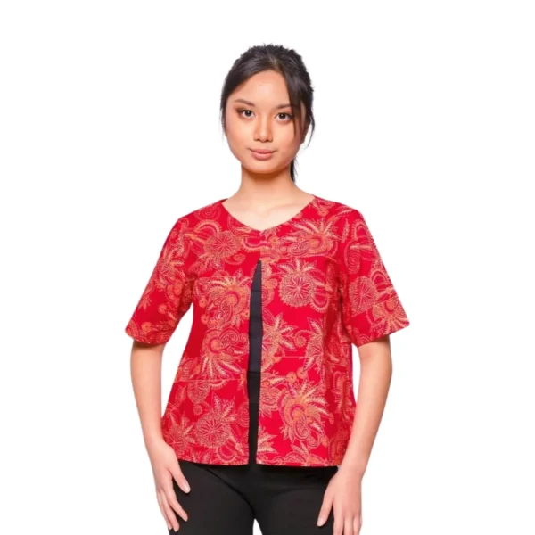 BATIK OUTER KATUN MOTIF UKEL BUNGA ORANGE, MERAH, KREM, COKLAT, HIJAU, HIJAU TUA, KUNING HIJAU  LIMITED MISSELLE