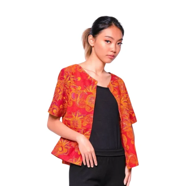 BATIK OUTER KATUN MOTIF UKEL BUNGA ORANGE, MERAH, KREM, COKLAT, HIJAU, HIJAU TUA, KUNING HIJAU  LIMITED MISSELLE - Image 4
