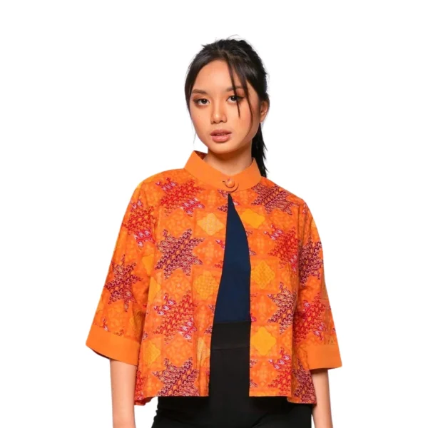 BATIK OUTER KATUN MOTIF UKEL BUNGA ORANGE, MERAH, KREM, COKLAT, HIJAU, HIJAU TUA, KUNING HIJAU  LIMITED MISSELLE - Image 7