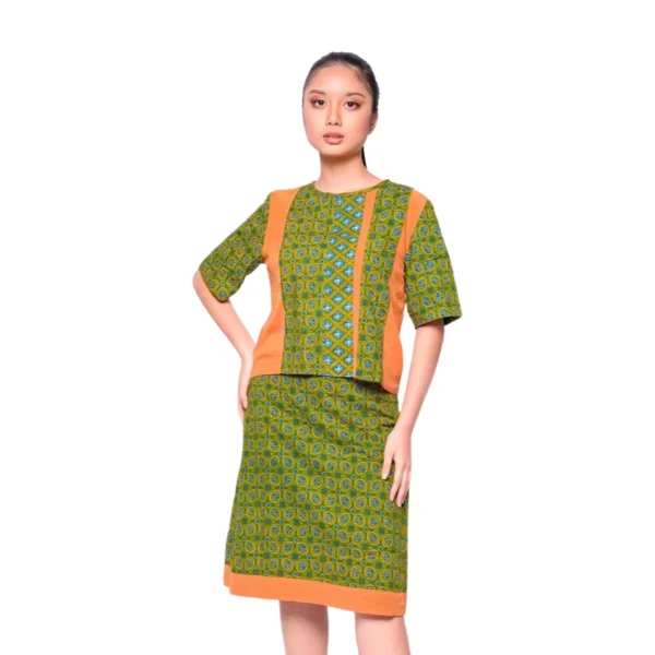 BATIK SET ROK & BLOUSE KATUN MOTIF KAWUNG HIJAU, ORANGE, MERAH, COKLAT LIMITED MISSELLE