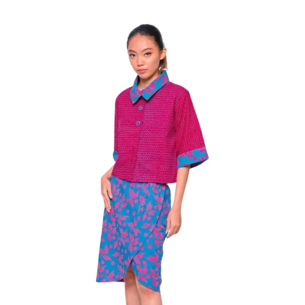 BATIK SET ROK & BLOUSE KATUN MOTIF GEOMETRIS BUNGA UNGU MERAH, MERAH, BIRU, ORANGE, HIJAU, KREM LIMITED MISSELLE