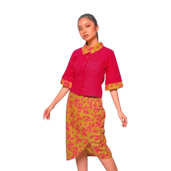 BATIK SET ROK & BLOUSE KATUN MOTIF GEOMETRIS BUNGA UNGU MERAH, MERAH, BIRU, ORANGE, HIJAU, KREM LIMITED MISSELLE - Image 2
