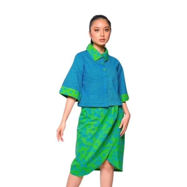 BATIK SET ROK & BLOUSE KATUN MOTIF GEOMETRIS BUNGA UNGU MERAH, MERAH, BIRU, ORANGE, HIJAU, KREM LIMITED MISSELLE - Image 3