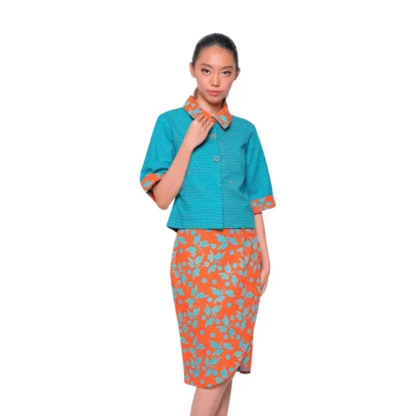 BATIK SET ROK & BLOUSE KATUN MOTIF GEOMETRIS BUNGA UNGU MERAH, MERAH, BIRU, ORANGE, HIJAU, KREM LIMITED MISSELLE - Image 4