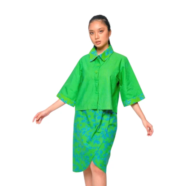 BATIK SET ROK & BLOUSE KATUN MOTIF GEOMETRIS BUNGA UNGU MERAH, MERAH, BIRU, ORANGE, HIJAU, KREM LIMITED MISSELLE - Image 5