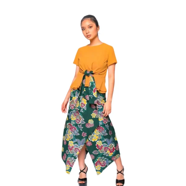 BATIK SET ROK & BLOUSE KATUN POLOS MOTIF BUNGA ORANGE, BIRU, HIJAU, HIJAU TUA, UNGU BIRU LIMITED MISSELLE - Image 4