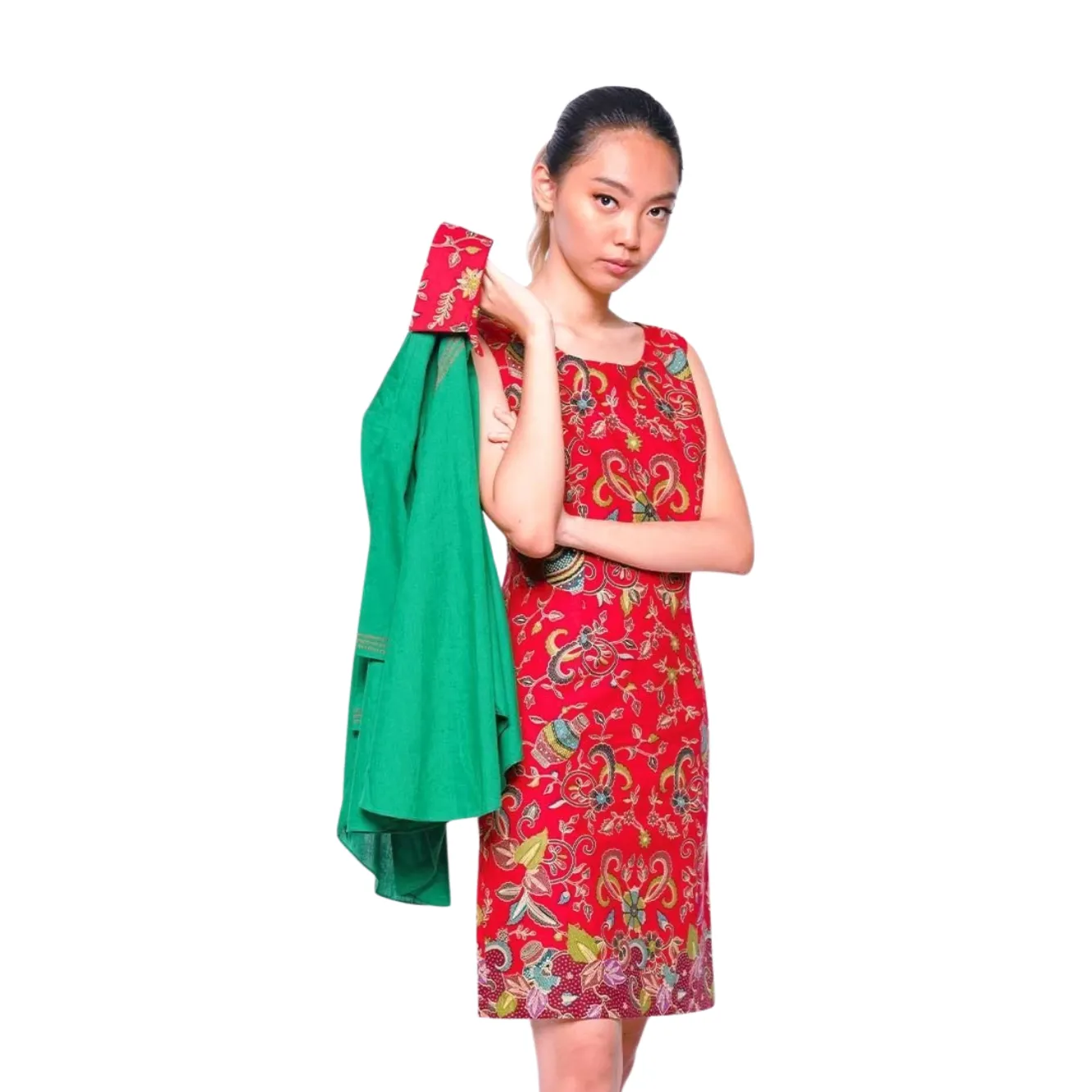 BATIK SET OUTER DAN DALAMAN KEMBANGAN KENDI HIJAU TUA, HIJAU MUDA, MERAH LIMITED MISSELLE - Image 2